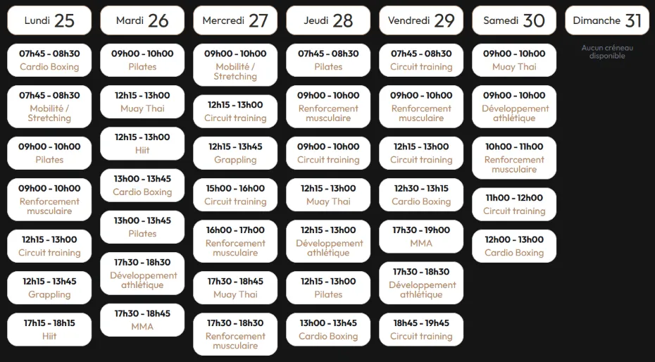 Planning Hebdomadaire Citadelle MMA